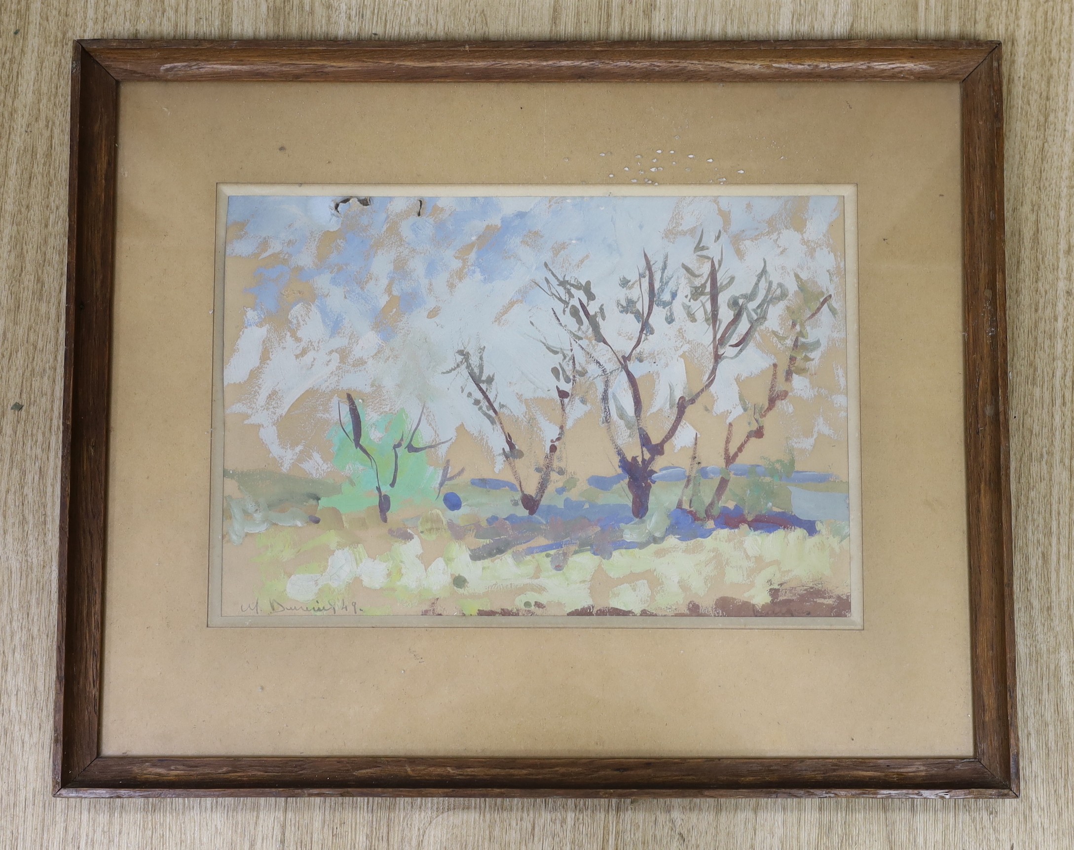 Michel Dureuil (French, 1929-2011), watercolour, Trees in a landscape, signed and dated '49 with inscription verso, 23 x 34cm (a.f.)